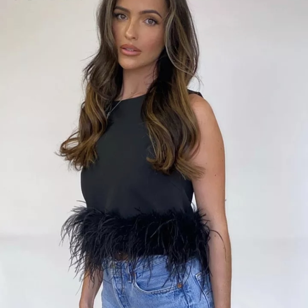NWT Spring Luxury High Street Feather Cropped Tank Top S:Small&Med